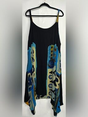 Lotus Traders Asymmetrical Black Geometrical Print Dress 3X